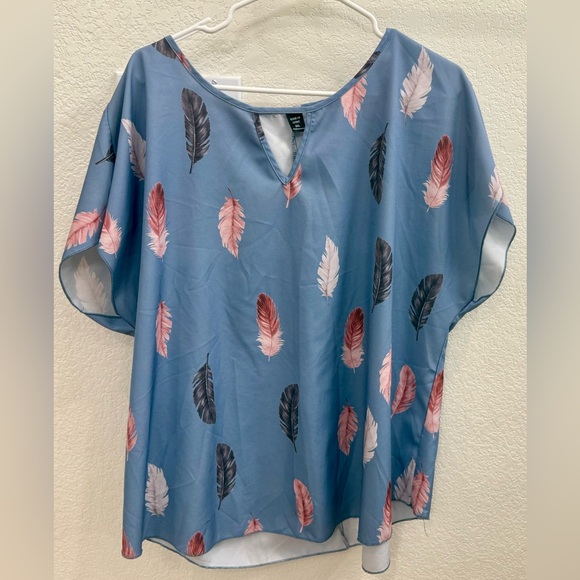 SHEIN Blue Feather Print Blouse - Picture 1 of 1